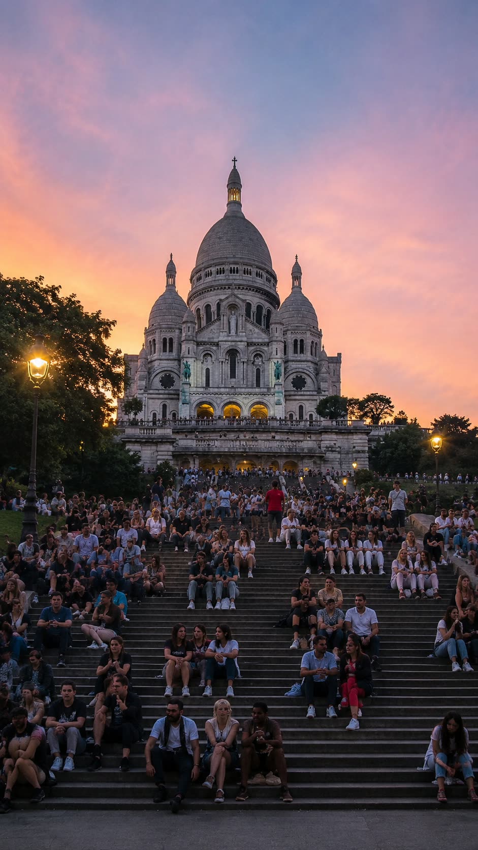 Sacre coeur steps sunset
